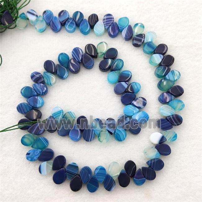 Blue Stripe Agate Teardrop Beads Topdrilled