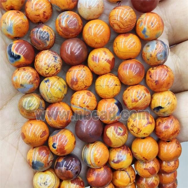 Orange Fire Agate Beads Smooth Round Dye