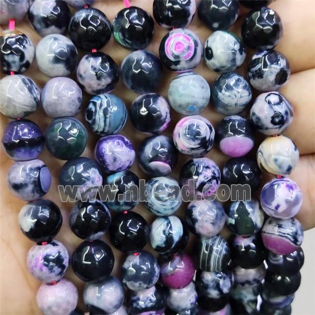 Purple Black Fire Agate Beads Faceted Round Dye