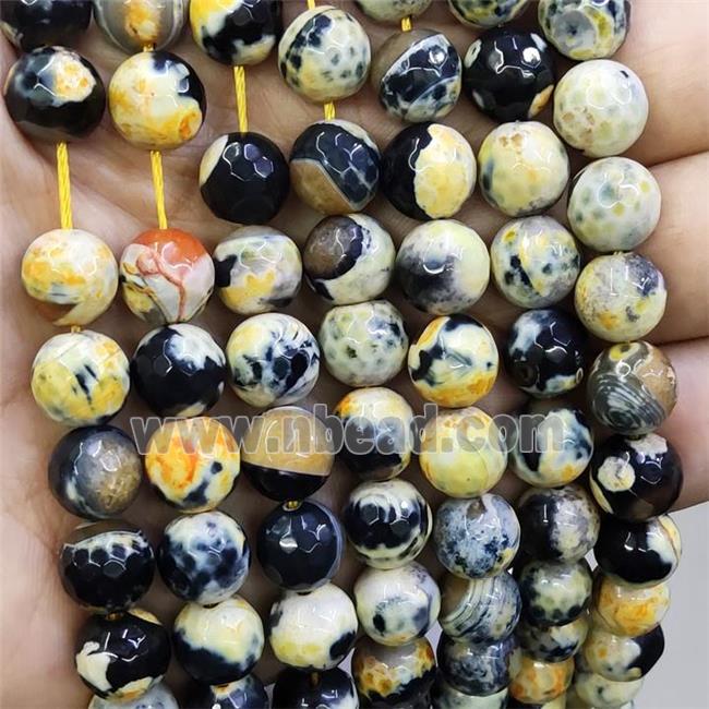 Yellow Fire Black Agate Beads Faceted Round Dye