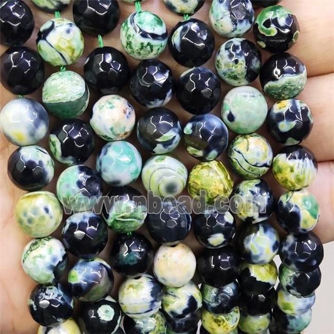 Green Fire Black Agate Beads Faceted Round Dye