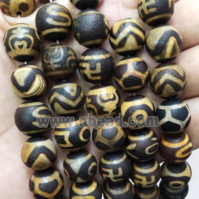 Tibetan Agate Beads Round Yellow Dye Matte