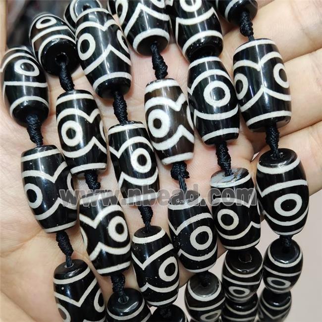 Tibetan Agate Barrel Beads Evil Eye Black