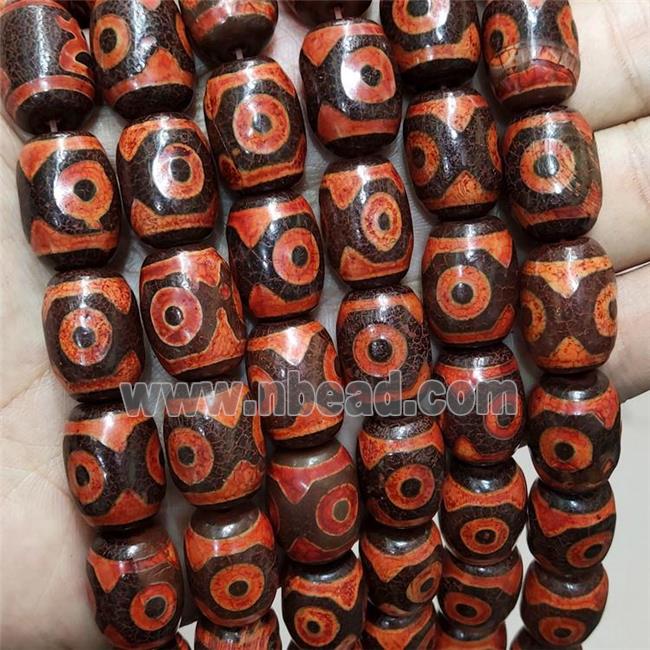Tibetan Agate Barrel Beads Red Evil Eye