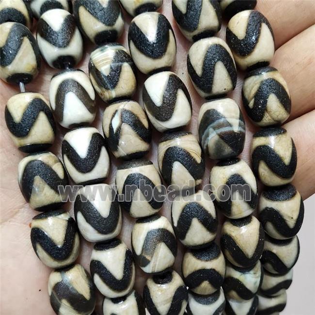 Tibetan Agate Beads Barrel Black Wave