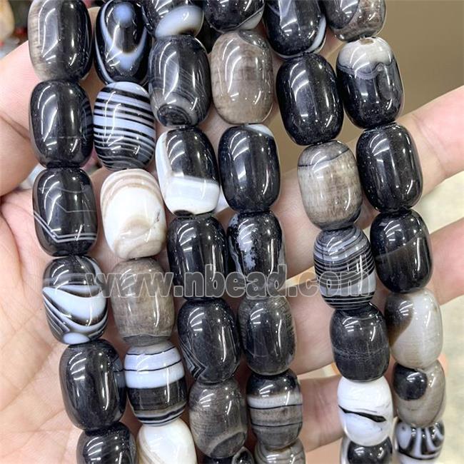 Natural Stripe Agate Barrel Beads Black