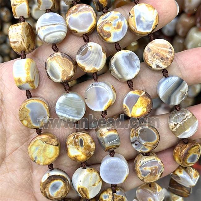 Yellow Fired Agate Button Beads Circle