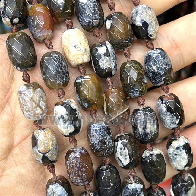 Fired Agate Beads Faceted Barrel Coffee Dye