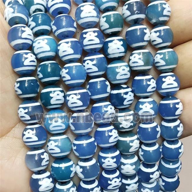 Tibetan Agate Beads Blue Smooth Round