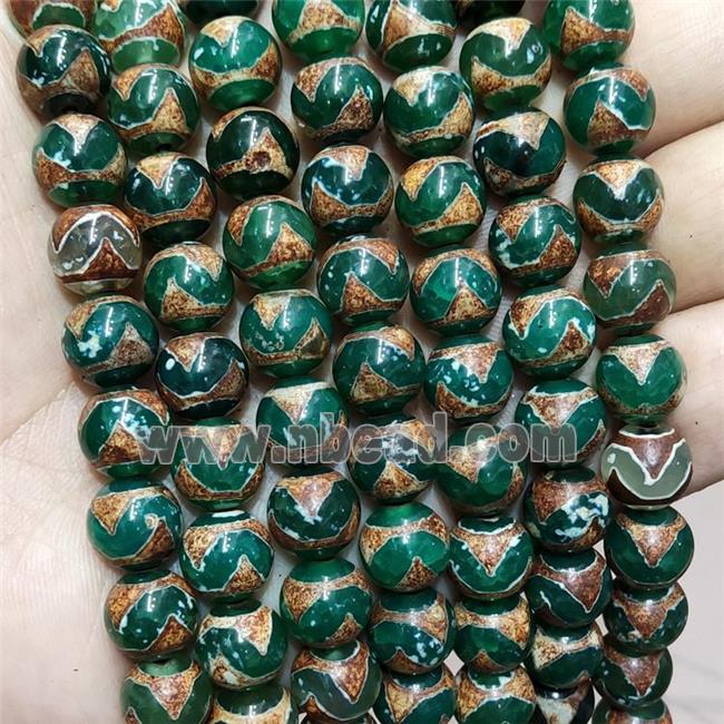 Tibetan Agate Beads Green Smooth Round Wave