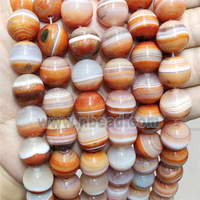 Natural Stripe Agate Beads Red Smooth Round