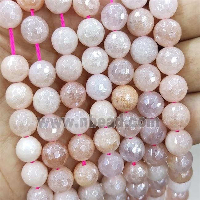 Natural Pink Aventurine Beads Faceted Round Electroplated