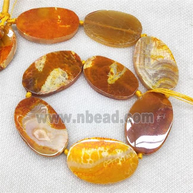 Natural Veins Agate Beads Freeform Slice Flat Orange Dye