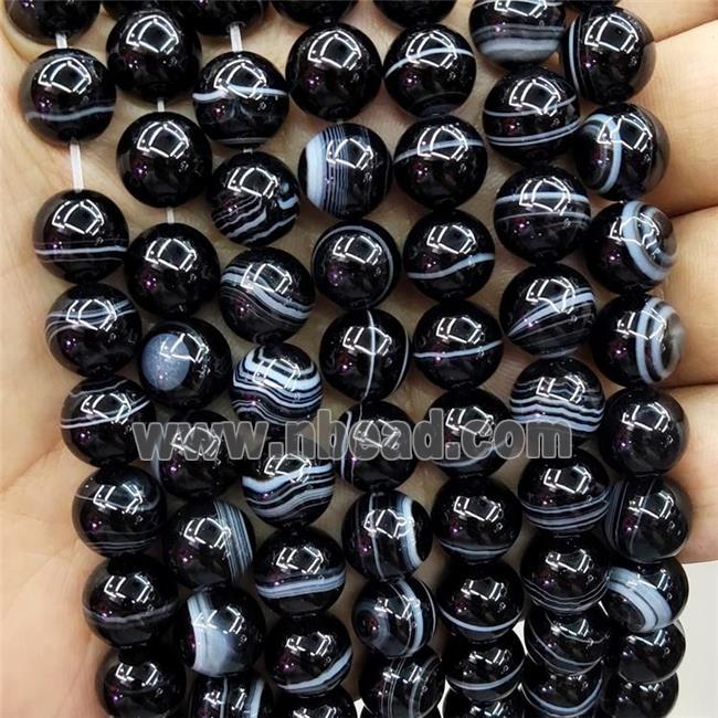Natural Black Stripe Agate Beads Smooth Round