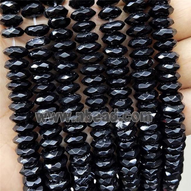 Natural Black Onyx Agate Beads Faceted Rondelle B-Grade