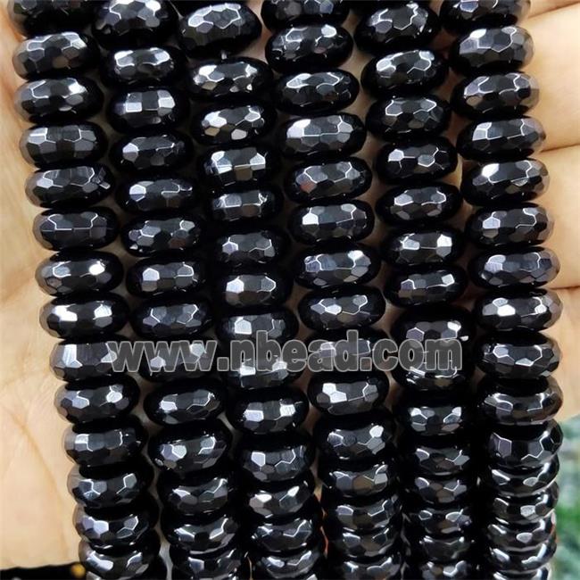 Natural Black Onyx Agate Beads Faceted Rondelle