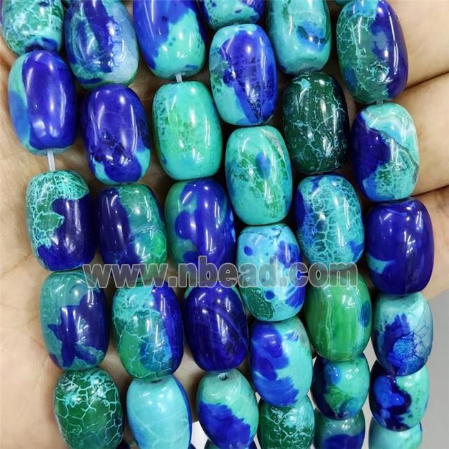 Natural Agate Barrel Beads Green Blue Dye