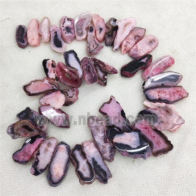 Natural Agate Druzy Beads Slice Freeform Pink Dye TopDrilled Graduated