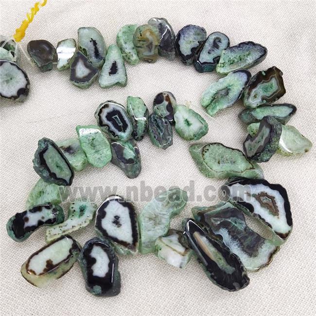 Natural Agate Druzy Beads Slice Freeform Green Dye TopDrilled Graduated