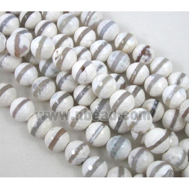 white Tibetan Agate Stone beads, faceted round