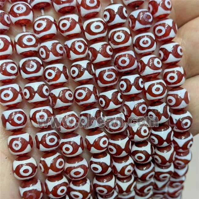 Tibetan Agate Beads Smooth Round Red Evil Eye