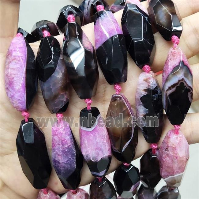 Pink Druzy Agate Beads Faceted Rice Dye