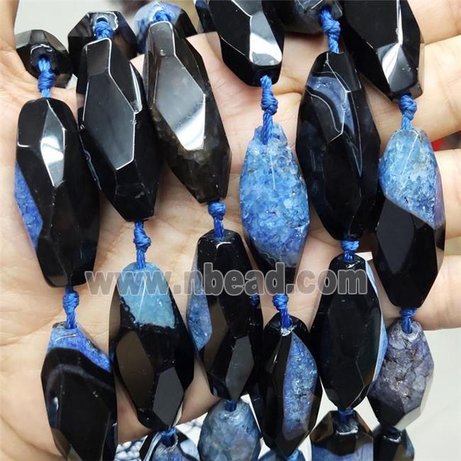 Blue Druzy Agate Beads Faceted Rice Dye