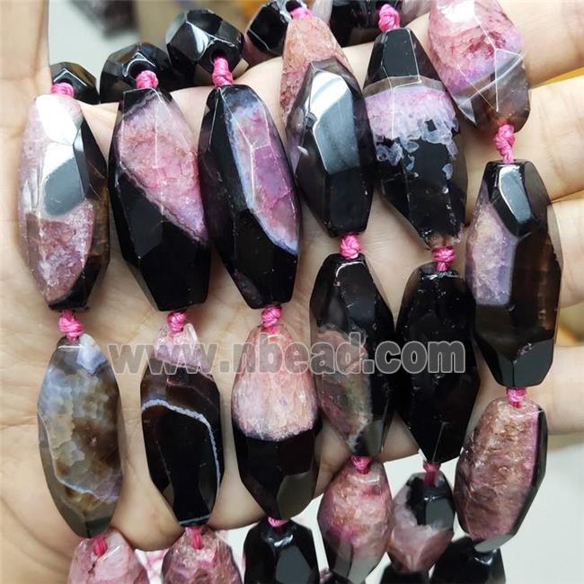 Druzy Agate Beads Faceted Rice Pink Dye