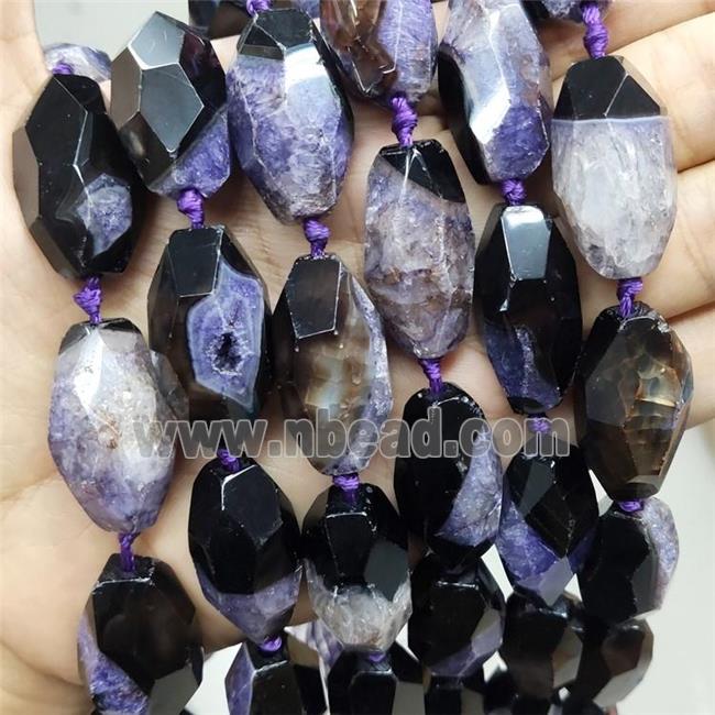 Druzy Agate Beads Faceted Rice Purple Dye