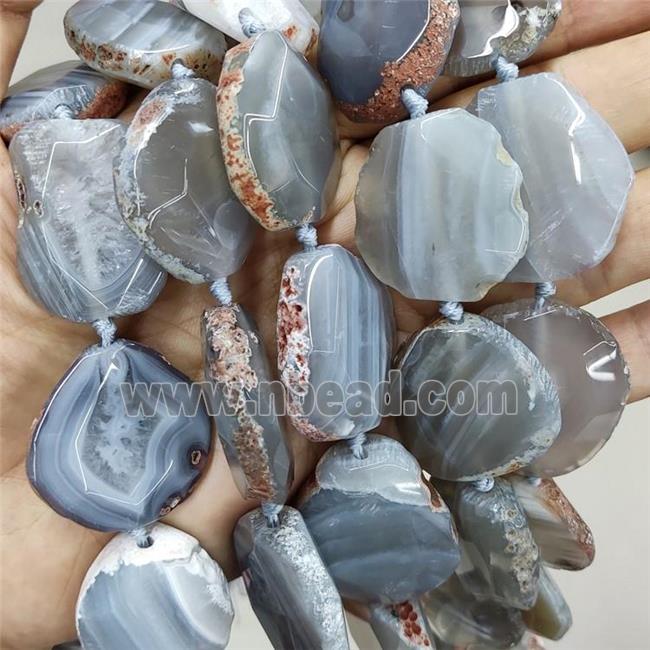 Natural Gray Agate Slice Beads Freeform