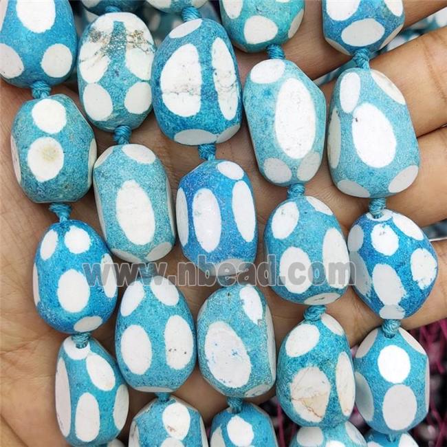 Agate Beads Freeform Blue Dye Dalmatian