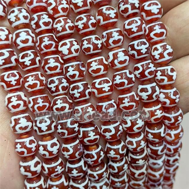 Tibetan Agate Beads Smooth Round Red