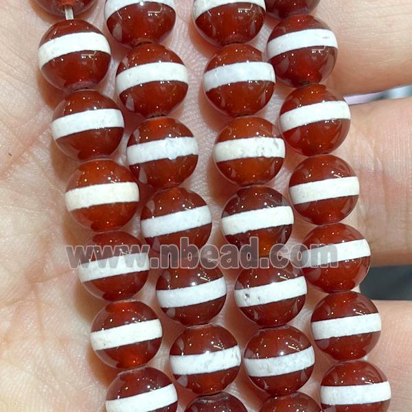 Tibetan Agate Beads Line Smooth Round Red