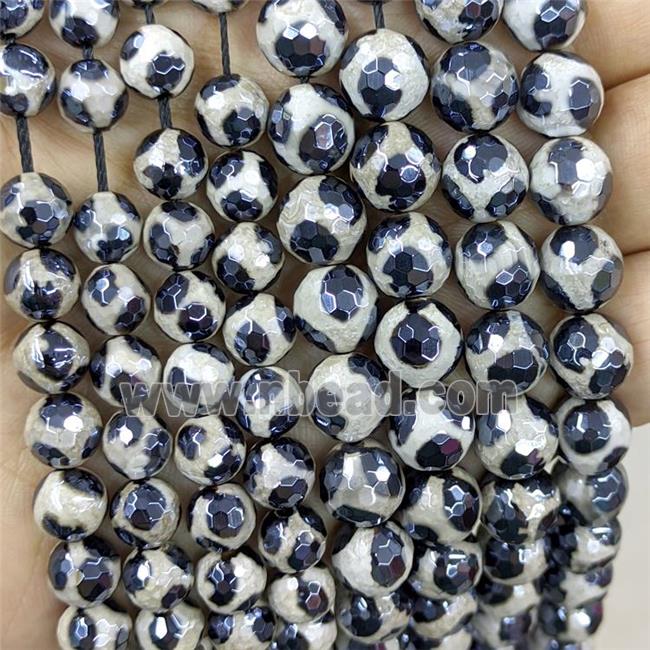 Tibetan Agate Beads Faceted Round Football Electroplated