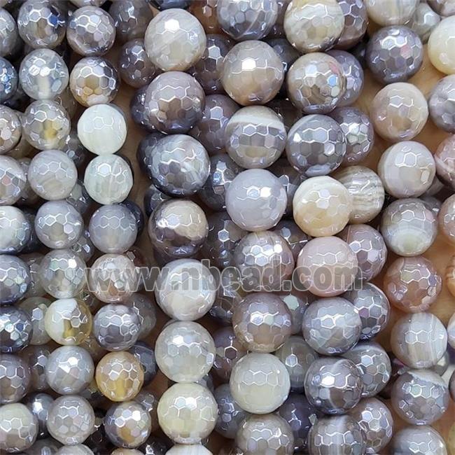 Natural Botswana Agate Beads Faceted Round Light Electroplated