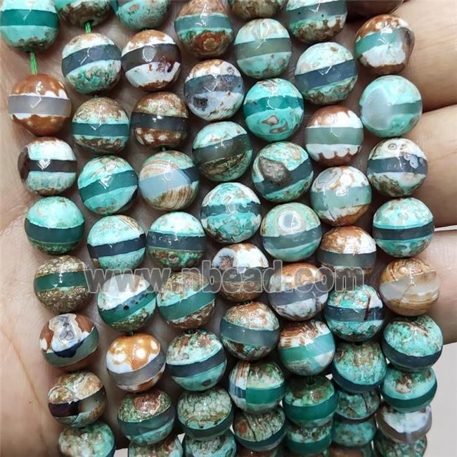 Tibetan Agate Beads Faceted Round Line Green