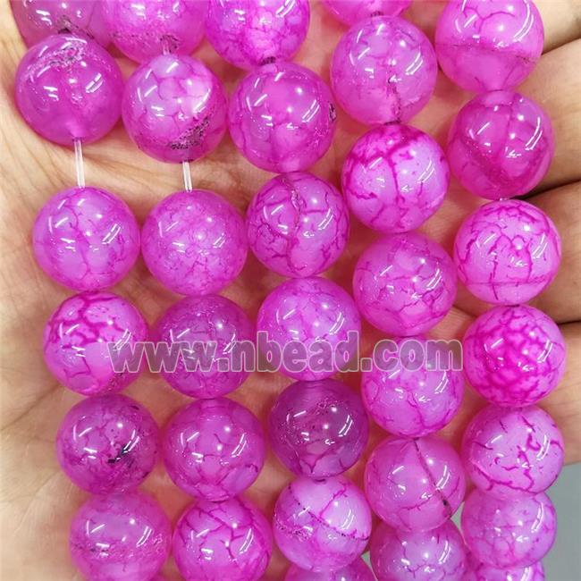 Natural Veins Agate Beads Hotpink Dye Smooth Round