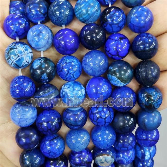Natural Veins Agate Beads Blue Dye Smooth Round