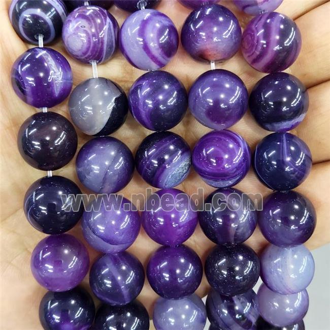 Natural Stripe Agate Beads Purple Dye Smooth Round