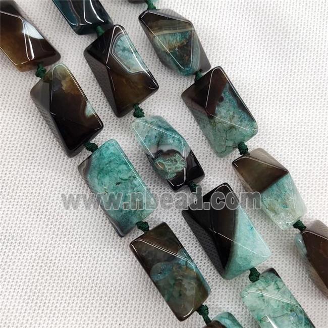 Natural Agate Druzy Rectangle Beads Green Dye Point