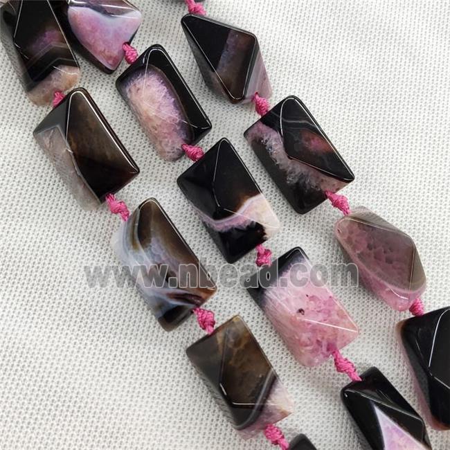 Natural Agate Druzy Rectangle Beads Pink Dye Point