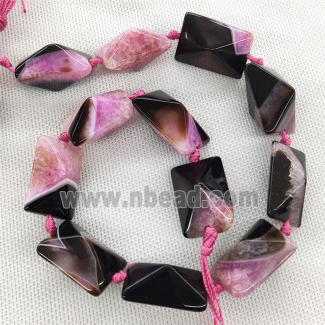 Natural Agate Druzy Rectangle Beads Pink Dye Point