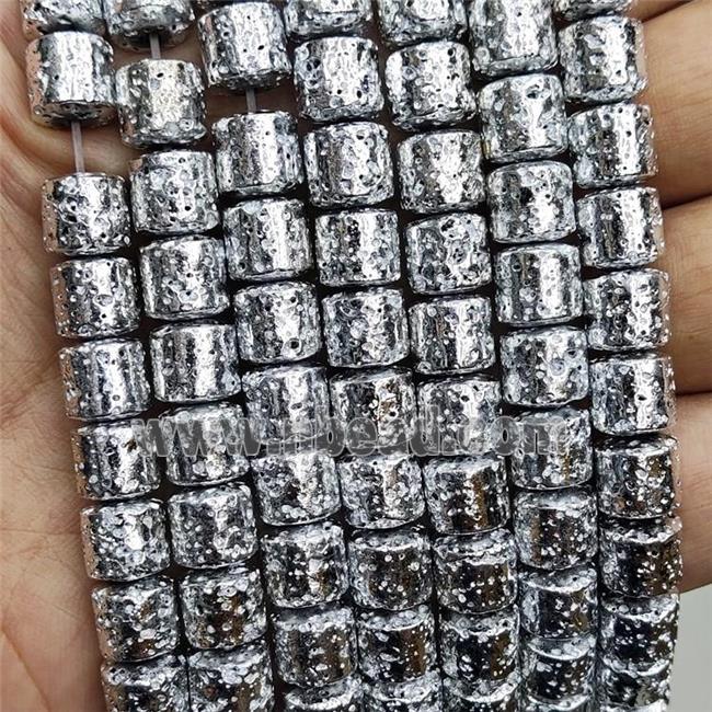 Assembled Lava Column Beads Shiny Silver
