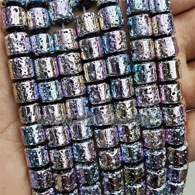 Assembled Lava Beads Column Rainbow Electroplated