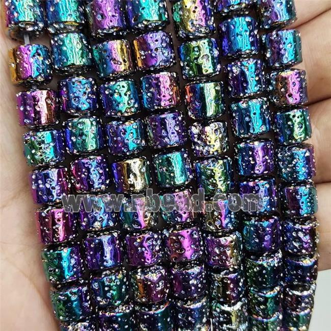 Assembled Lava Column Beads Rainbow Electroplated