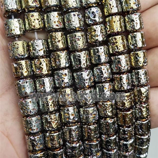 Assembled Lava Column Beads Gold Electroplated