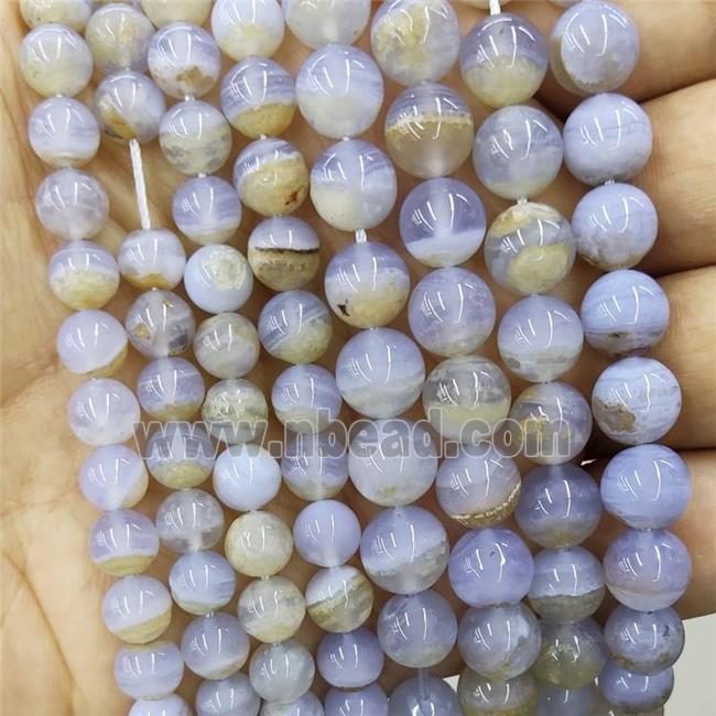 Natural Blue Lace Agate Beads Smooth Round B-Grade