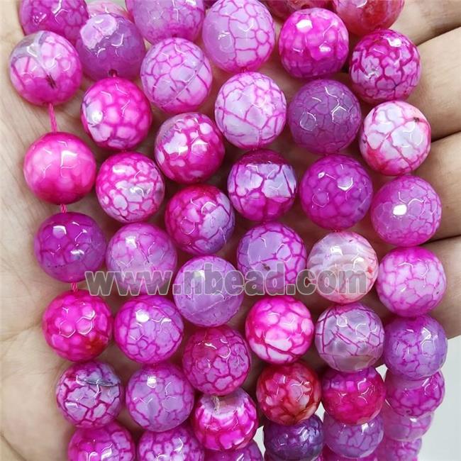 Natural Veins Agate Beads Hotpink Dye Faceted Round
