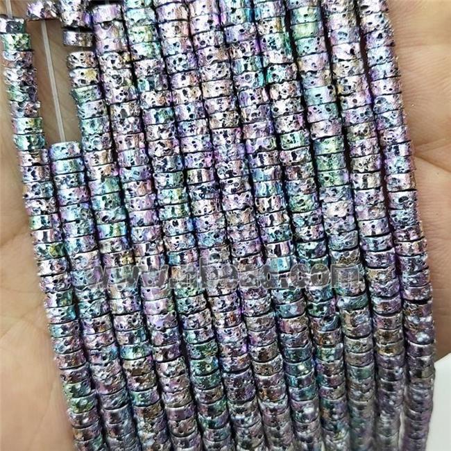 Assembled Lava Rock Heishi Beads Rainbow Electroplated