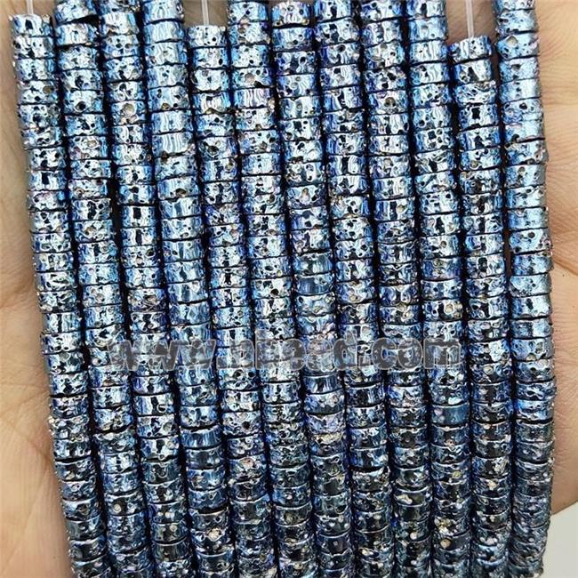 Assembled Lava Heishi Beads Silver Blue Electroplated